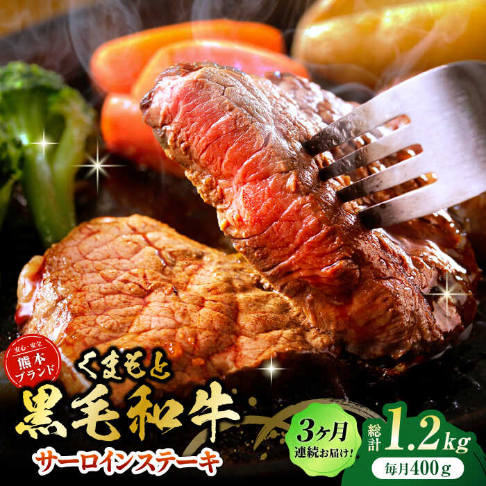 【ふるさと納税】【3回定期便】黒毛和牛サーロイン ステーキ用 約400g（約200g&times;2枚）【吉里精肉】[ZEW066] 定期便 3回 3ヶ月 牛肉 牛 人気 評判 産地 希少 国産 おすすめ 高級 贅沢 厳選 黒毛和牛 サーロイン 霜降り 赤身 評価 ブランド ステーキ 肉質 等級 上質｜熊本県山鹿市