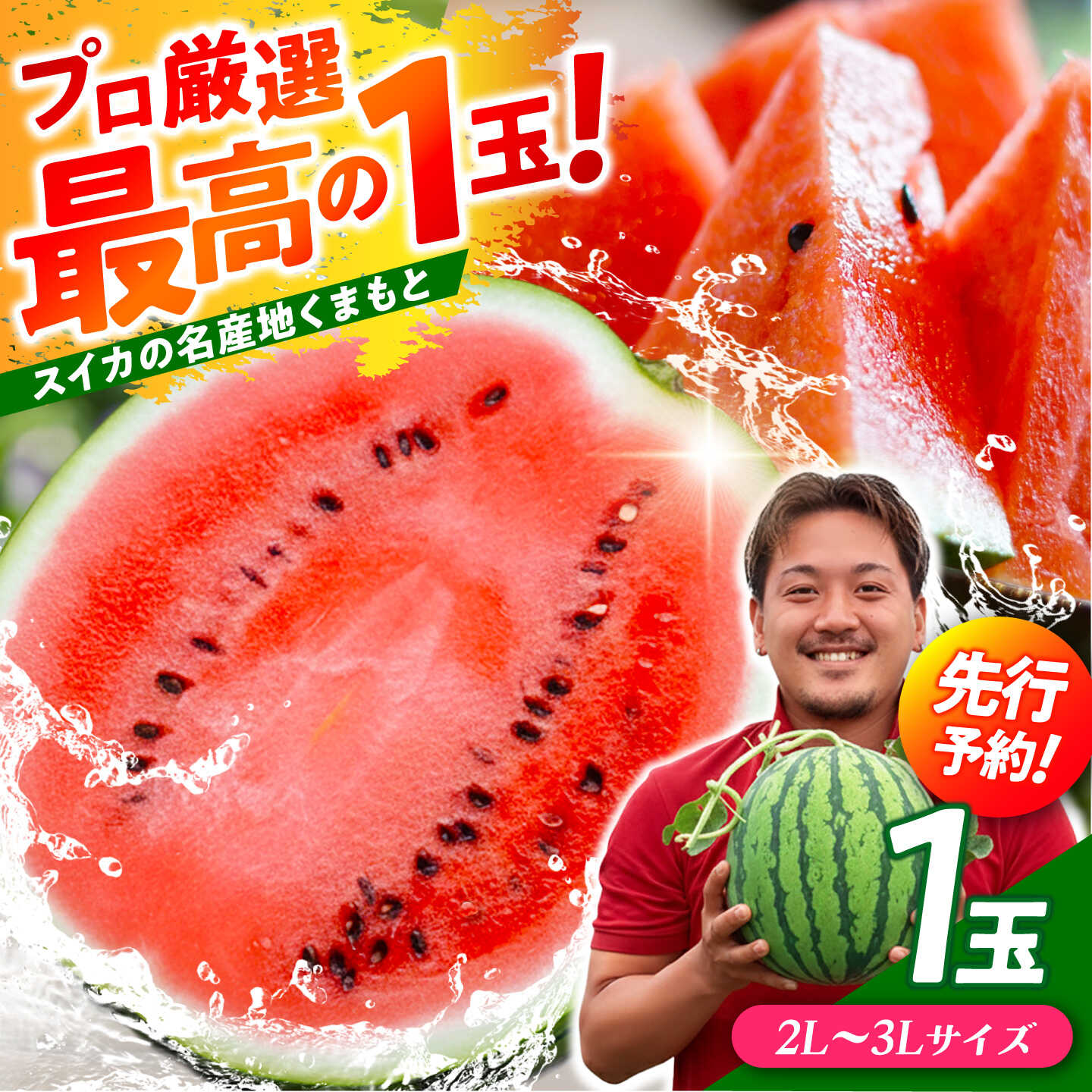 【ふるさと納税】【母の日ギフト】【先行予約】 大玉スイカ！ 2L～3Lサイズ（約7kg～9kg） 厳選 1玉！ すいかの名産地 熊本からお届け 【城野農園】[ZFV001] 9,000円