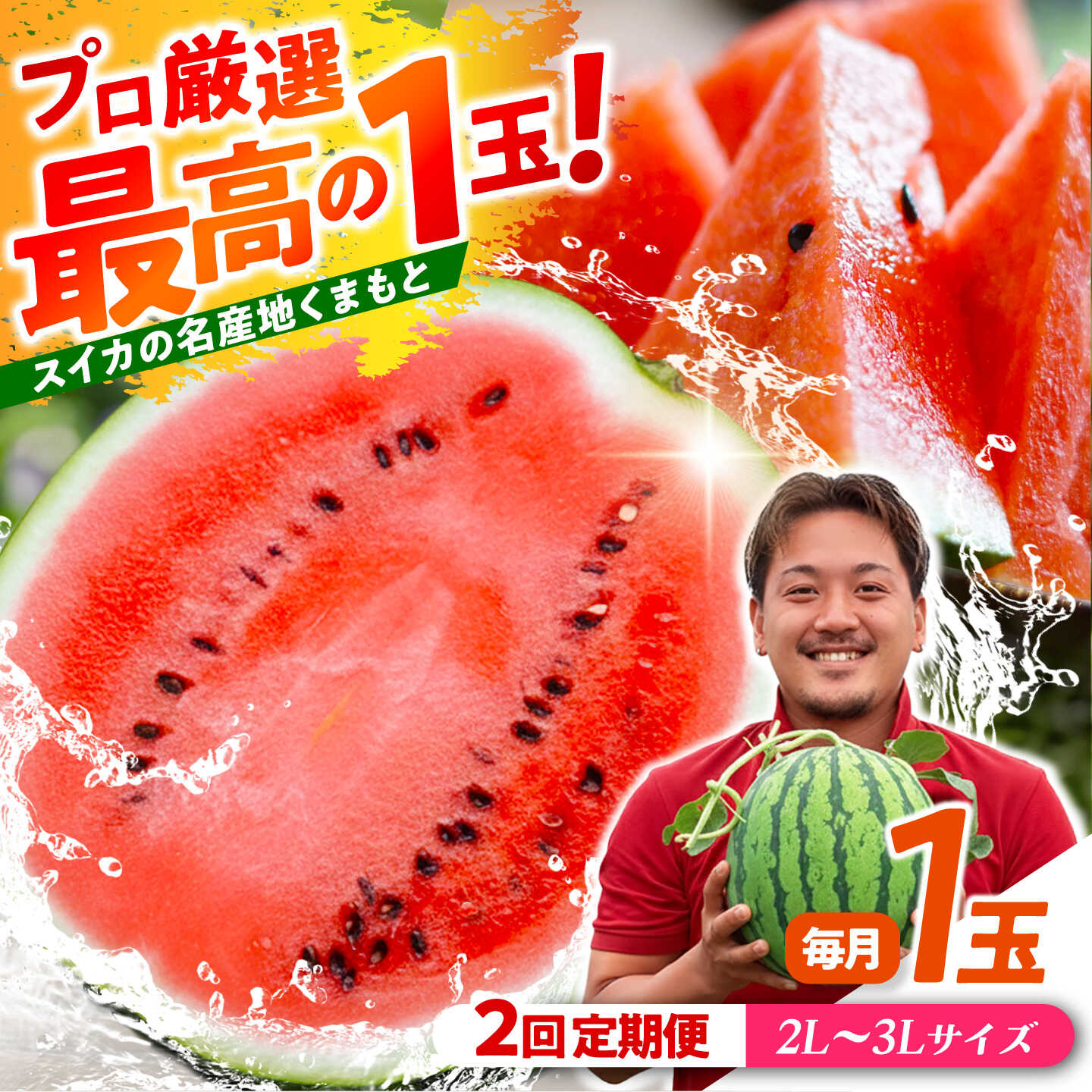 【ふるさと納税】【先行予約】 【2回定期便】 大玉スイカ！2L～3Lサイズ（1玉 約7kg～9kg）　2種類楽しめる！ 1玉入りを2回お届け！ 【城野農園】[ZFV006]