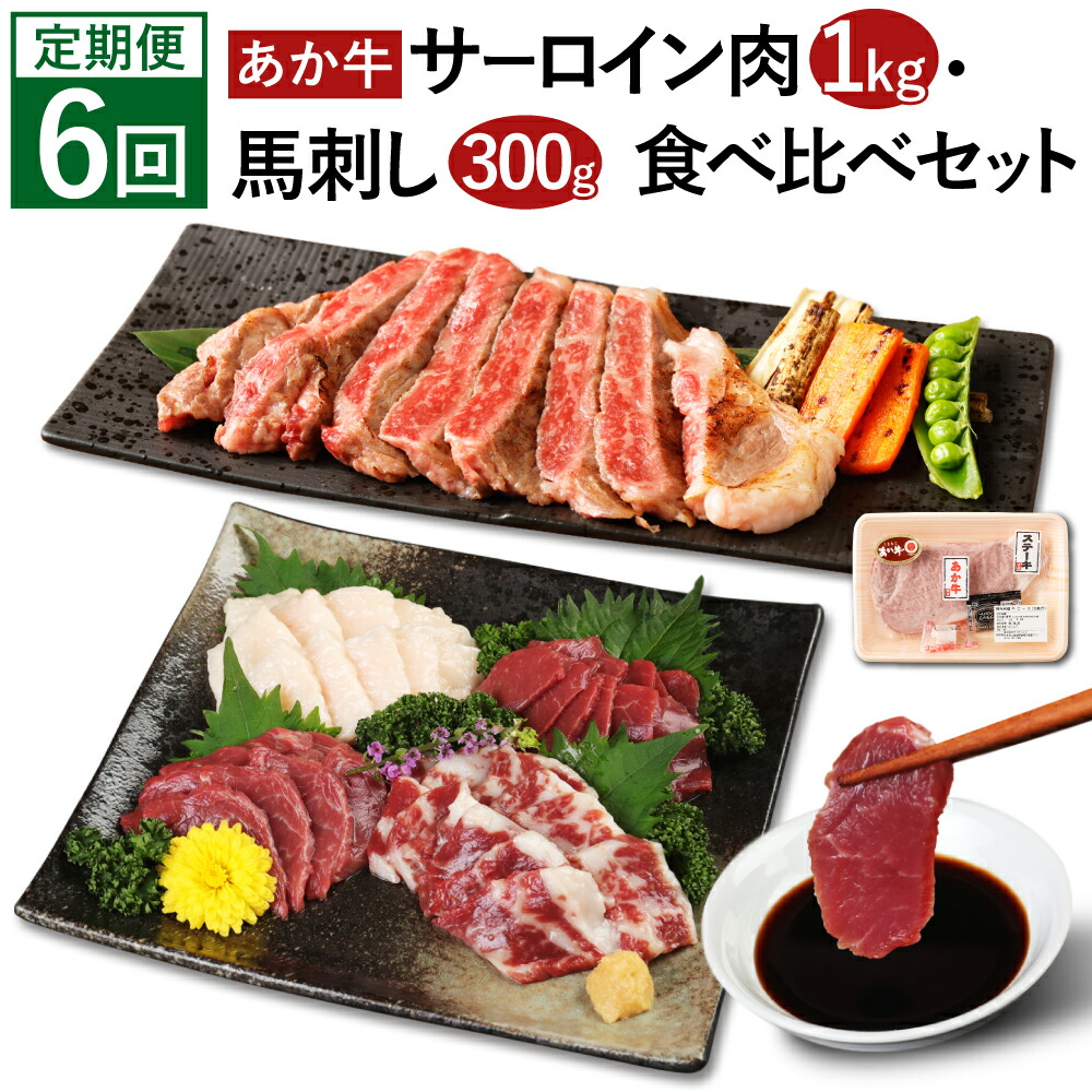 市場 ふるさと納税 牛肉 定期便6回 300g 1kg 食べ比べセット 赤牛 あか牛 馬刺し ステーキ用サーロイン肉 サーロイン サーロイン肉