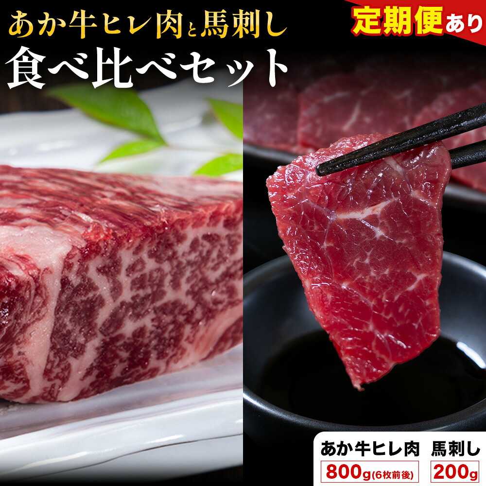 【ふるさと納税】あか牛 ヒレ肉 800g(6枚前後) 馬刺し 3種類 合計1kg 食べ比べ セット 選べる定期便 1回 3回 6回 12回 合同会社たべたせいか《出荷時期をお選びください》詰め合わせ 赤牛 国産和牛 和牛 ステーキ 馬肉 赤身 霜降り たてがみ 熊本県産 九州産 送料無料 55,000円