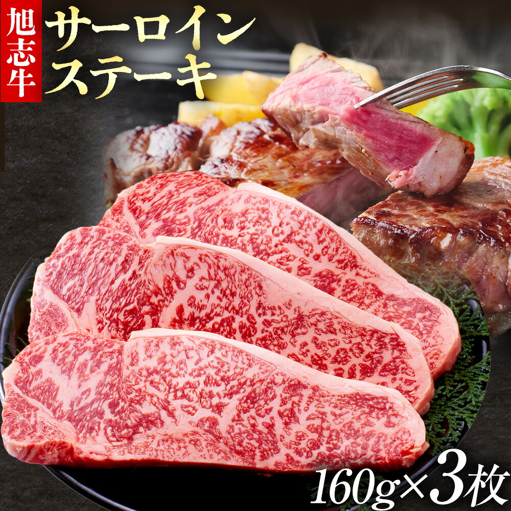 【ふるさと納税】旭志牛 サーロインステーキE 160g&times;3枚 合計480g 有限会社旭志村ふれあいセンター《90日以内に出荷予定(土日祝除く)》お肉 牛肉 サーロイン ステーキ 菊池ブランド牛 冷凍 送料無料｜熊本県菊池市