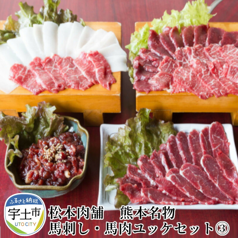 松本肉舗 熊本県宇土市 熊本県宇土市 熊本名物馬刺し 馬肉ユッケセット3 精肉 肉加工品 ふるさと納税 松本肉舗 熊本県宇土市 熊本県宇土市 熊本名物馬刺し 馬肉ユッケセット3 精肉 肉加工品 ふるさと納税