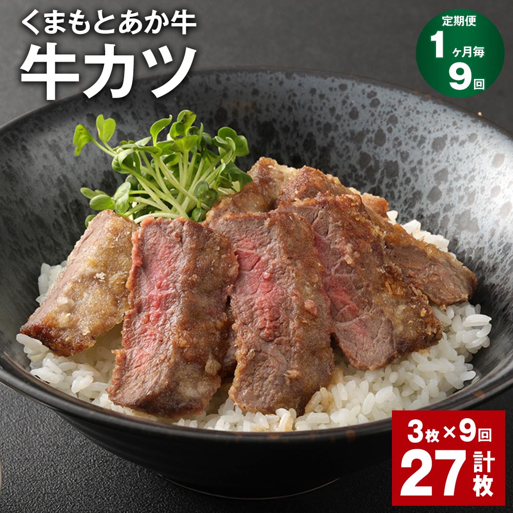 【ふるさと納税】【定期便】【1ヶ月毎9回】大人気！くまもとあか牛 牛カツ 計27枚（3枚×9回）牛肉 お肉 肉 ブランド牛 かつ カツ 惣菜 揚げ物 おかず 和牛 九州 国産 冷凍 熊本県 上天草市 送料無料