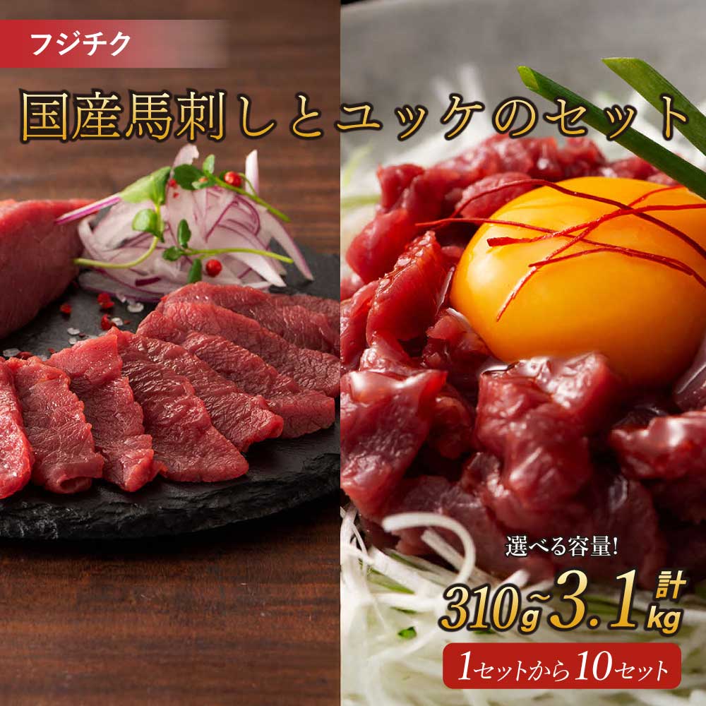【ふるさと納税】国産 馬刺し ユッケ セット 【選べる容量】 合計 約310g～3,100g （赤身・ユッケ・馬刺しのたれ・生姜・ユッケのタレ） フジチク 赤身 熊本 馬刺 馬肉 ばさし ユッケ 国産 送料無料 株式会社フジチク｜熊本県宇城市