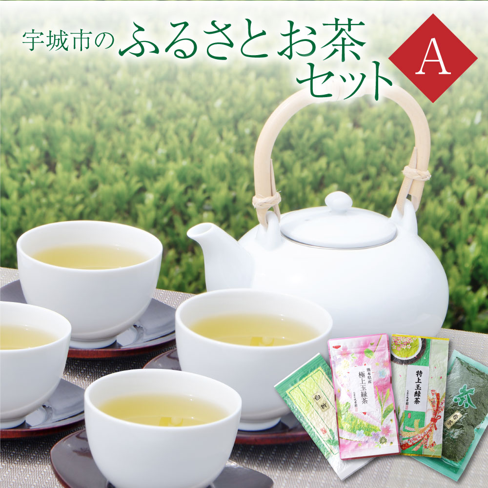 【ふるさと納税】 緑茶 宇城市のふるさとお茶セットA 日本茶 茶葉 お茶 お茶っ葉 粉茶 セット 送料無料 株式会社 塩崎丸孝園｜熊本県宇城市