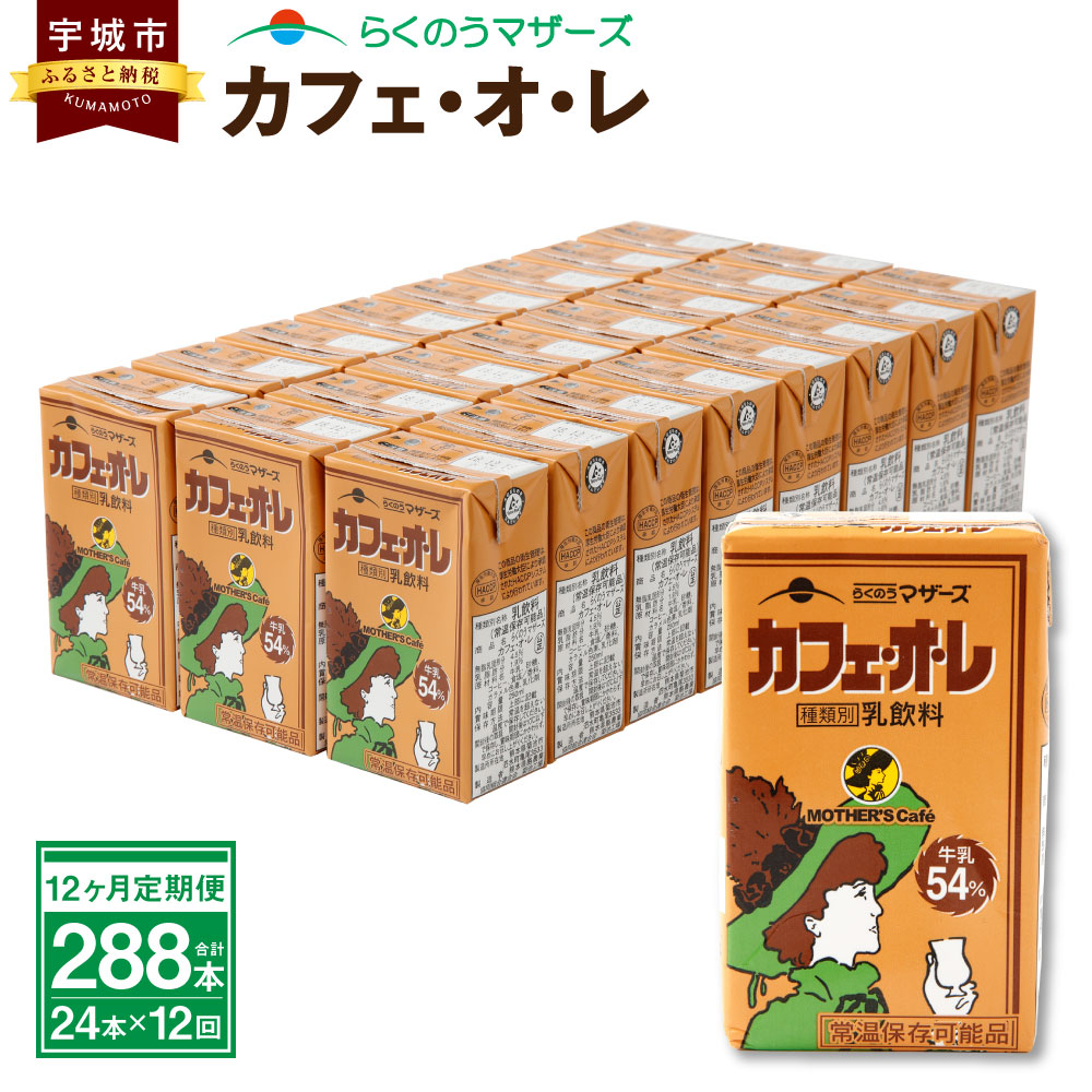 お年玉セール特価】 カフェ オ レ250ml 24本入り 合計288本 コーヒー牛乳 レ 乳飲料 乳性飲料 コーヒー入り清涼飲料水 らくのうマザーズ  ドリンク 飲み物 飲料 セット 紙パック 常温保存可能 ロングライフ 送料無料 fucoa.cl