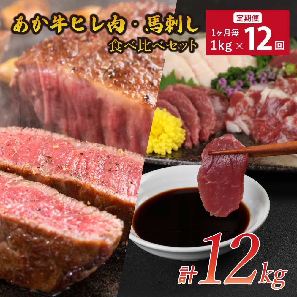 【ふるさと納税】 【12ヶ月定期便】 あか牛 ヒレ肉 800g （6枚前後）馬刺し 200g （赤身100g 霜降り50g たてがみ50g） セット