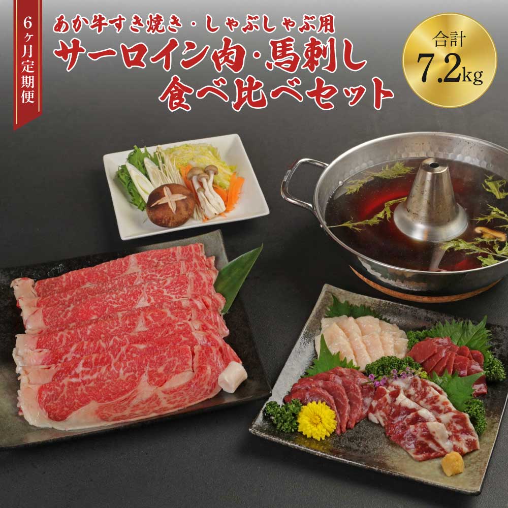 【ふるさと納税】【6ヶ月定期便】あか牛 すきやき しゃぶしゃぶ用サーロイン肉 1kg （500g×2） 馬刺し 200g （赤身100g 霜降り50g たてがみ50g） セット 詰め合わせ すき焼き しゃぶしゃぶ サーロイン 牛肉 冷凍 送料無料