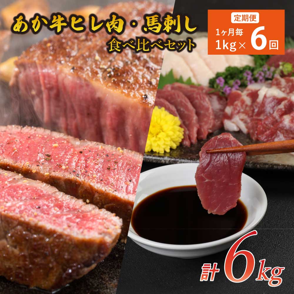 【ふるさと納税】 【6ヶ月定期便】あか牛 ヒレ肉 800g （6枚前後）馬刺し 200g （赤身100g 霜降り50g たてがみ50g） セット