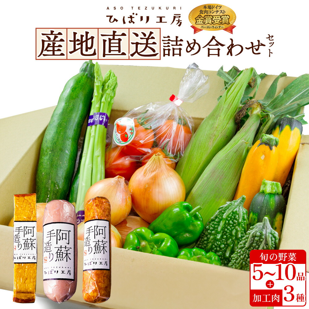 【ふるさと納税】ベーコン ひばり工房 お野菜セット 旬の野菜 5～10品 野菜 お野菜  ベーコンブロック ふるさと納税 ハム ソーセージ 減農薬 産地直送 詰め合わせ 贅沢 豪華 食卓 美味しい おかず お弁当 朝食 セット お取り寄せ  熊本県 阿蘇市