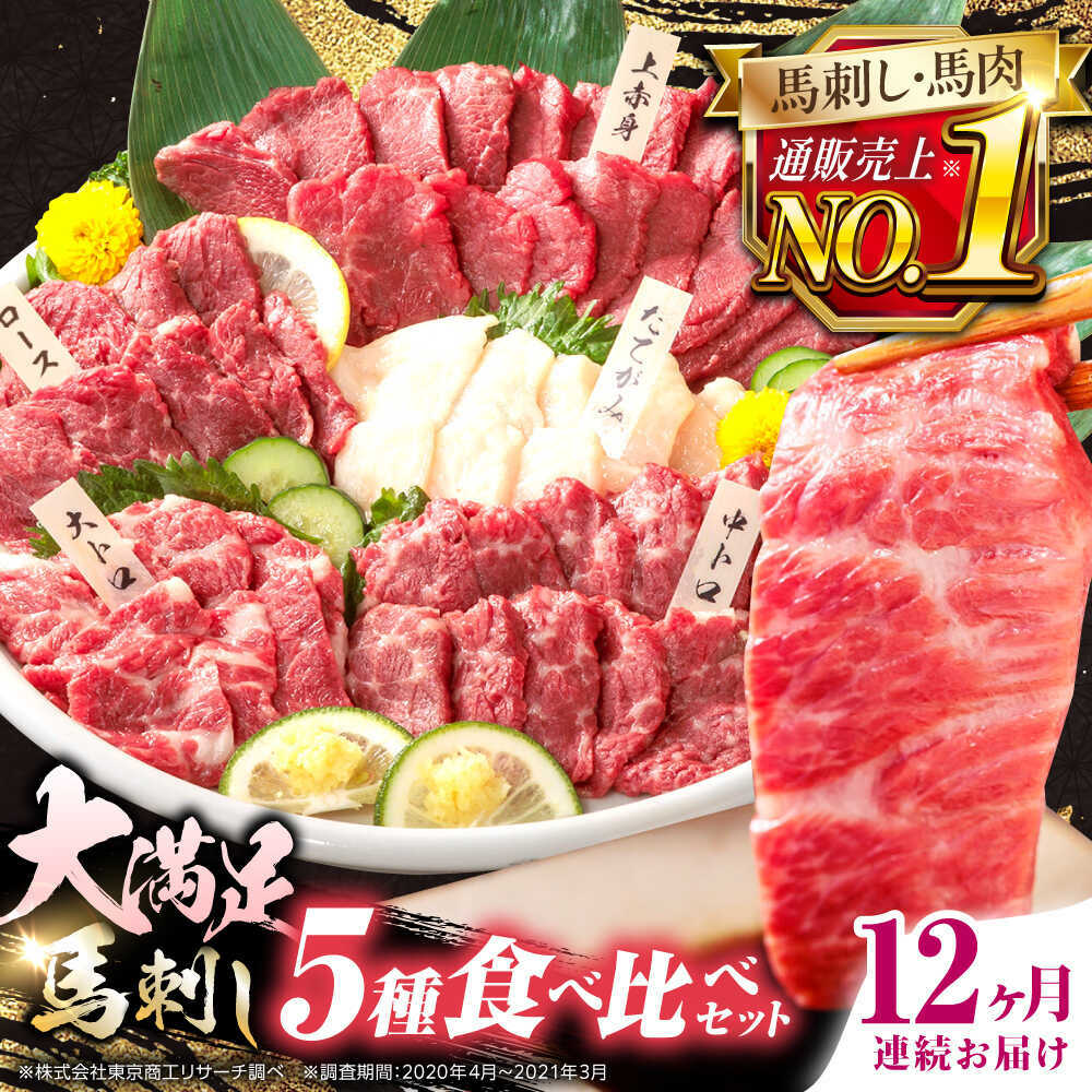 【ふるさと納税】【全12回定期便】国産馬刺し大満足セット 計約410g 熊本馬刺し ばさし 食べ比べ セット 上赤身馬刺し 大トロ 霜降り(中トロ) たてがみ ロース馬刺し 馬刺し食べ比べ 小分けパック 冷凍 馬肉 馬刺 ヘルシー 馬肉 小分け【株式会社 利他フーズ】 [AYBP012]｜熊本県合志市 152,000円