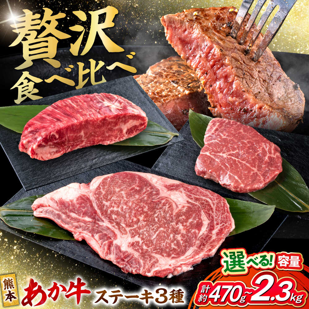 【ふるさと納税】《選べる容量！》 熊本 あか牛 ステーキ 食べ比べ 3種セット（ミニステーキ・ヒレステーキ・ロースステーキ） 計約470g～計約2350g 熊本県産 牛 ミニ ヒレ ロース 肉 【合同会社 たべたせいか】[AYCB086]