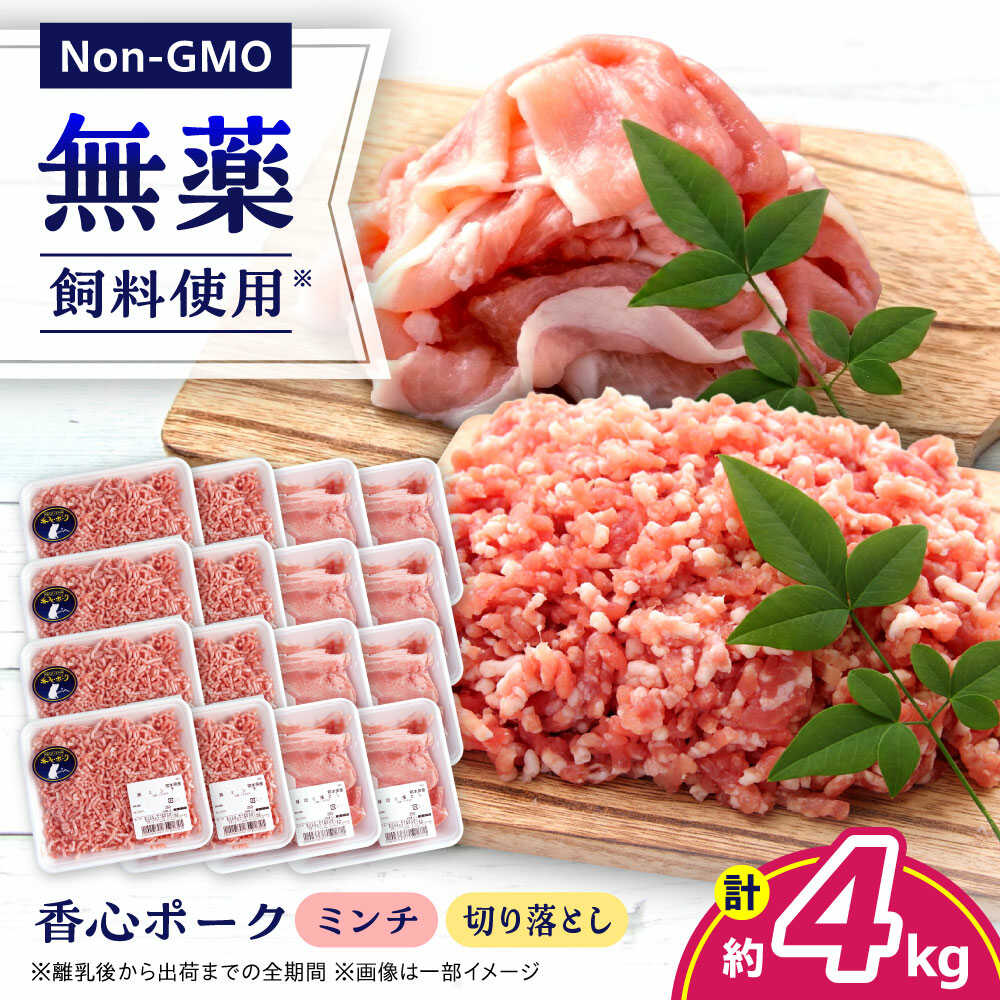 【ふるさと納税】『香心ポーク』切り落とし ミンチ セット 各約250g&times;8パック（計約4kg）豚肉 冷凍 熊本県産 【有限会社 コーシン】 豚肉 切り落とし ミンチ ひき肉 小分け 冷凍 国産 熊本県 熊本 大容量 4kg こま切れ 炒め物 ハンバーグ 餃子 豚汁 麻婆豆腐 [AYCK027]｜熊本県合志市