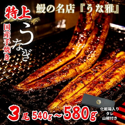 【ふるさと納税】【楽天限定】 鰻の名店 『うな雅』 国産手焼き鰻 【特上】 かば焼き 3尾 540g～580g【配送不可地域：離島】【1607760】