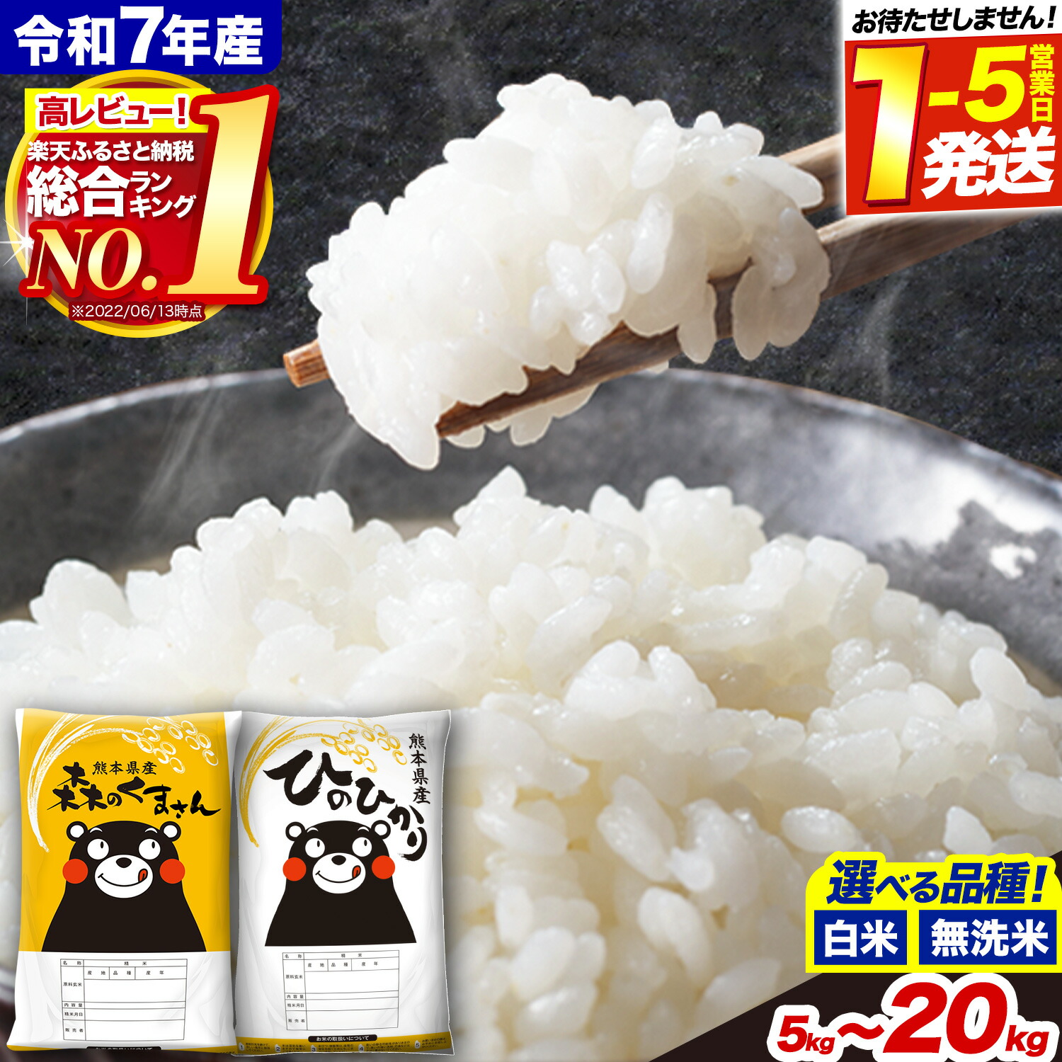 【ふるさと納税】\寄附額見直し!/ 令和7年産 無洗米 ヒノヒカリ 森のくまさん 5kg 10kg 20kg 《出荷時期をお選びください》 高レビュー 熊本県産 国産 白米 精米 米 こめ ひのひかり コメ 定期便 定期 お買い物マラソン 12ヶ月 隔月6ヶ月 ランキング:熊本県玉東町