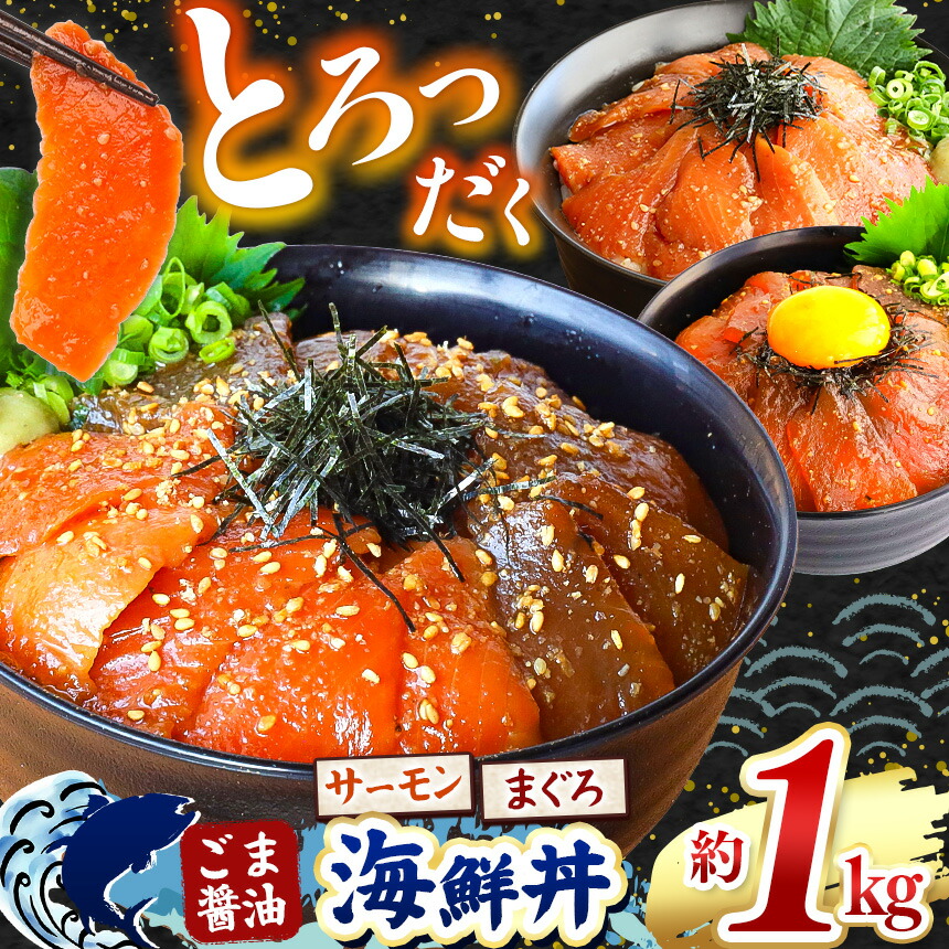 【ふるさと納税】 訳あり 海鮮丼 漬け まぐろ サーモン ごま醤油 選べる 種類 約 1kg | 熊本県 和水町 くまもと なごみ 魚 海鮮 肥後 海鮮丼 スライス 冷凍 漬け さかな 漬け丼 小分け 数量限定 人気 熊本県 人気 海産物 水産加工 鮪