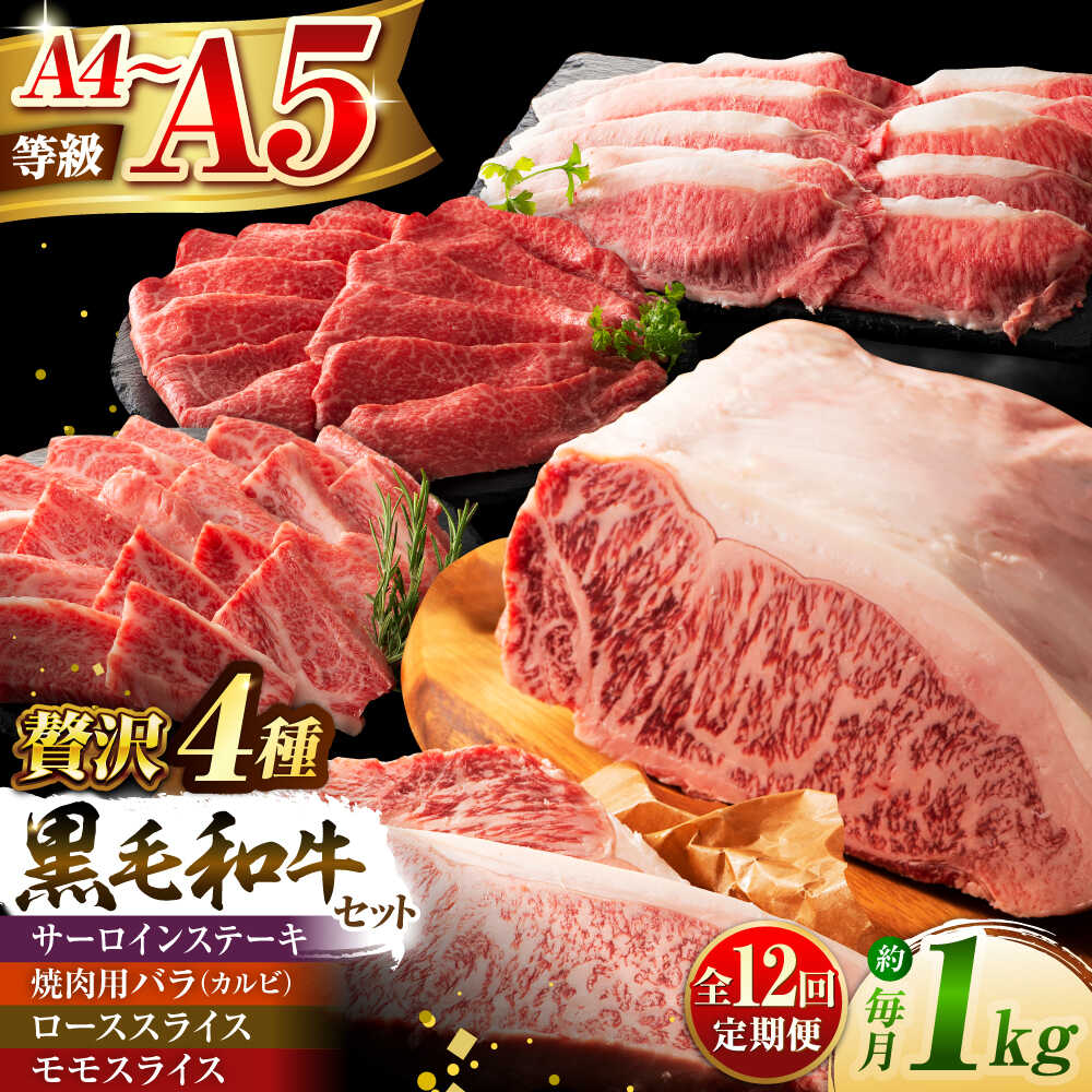 【ふるさと納税】【全12回定期便】くまもと黒毛和牛「藤彩牛」厳選4種の贅沢セット 3904 / 熊本県 菊陽町 肉 にく 新鮮 お祝 1kg ギフト 贅沢 誕生日 ご褒美 厳選 牛 サーロイン ステーキ もも ロース スライス 焼肉用 カルビ セット 赤身【株式会社フジチク】[BHAD050]｜熊本県菊陽町