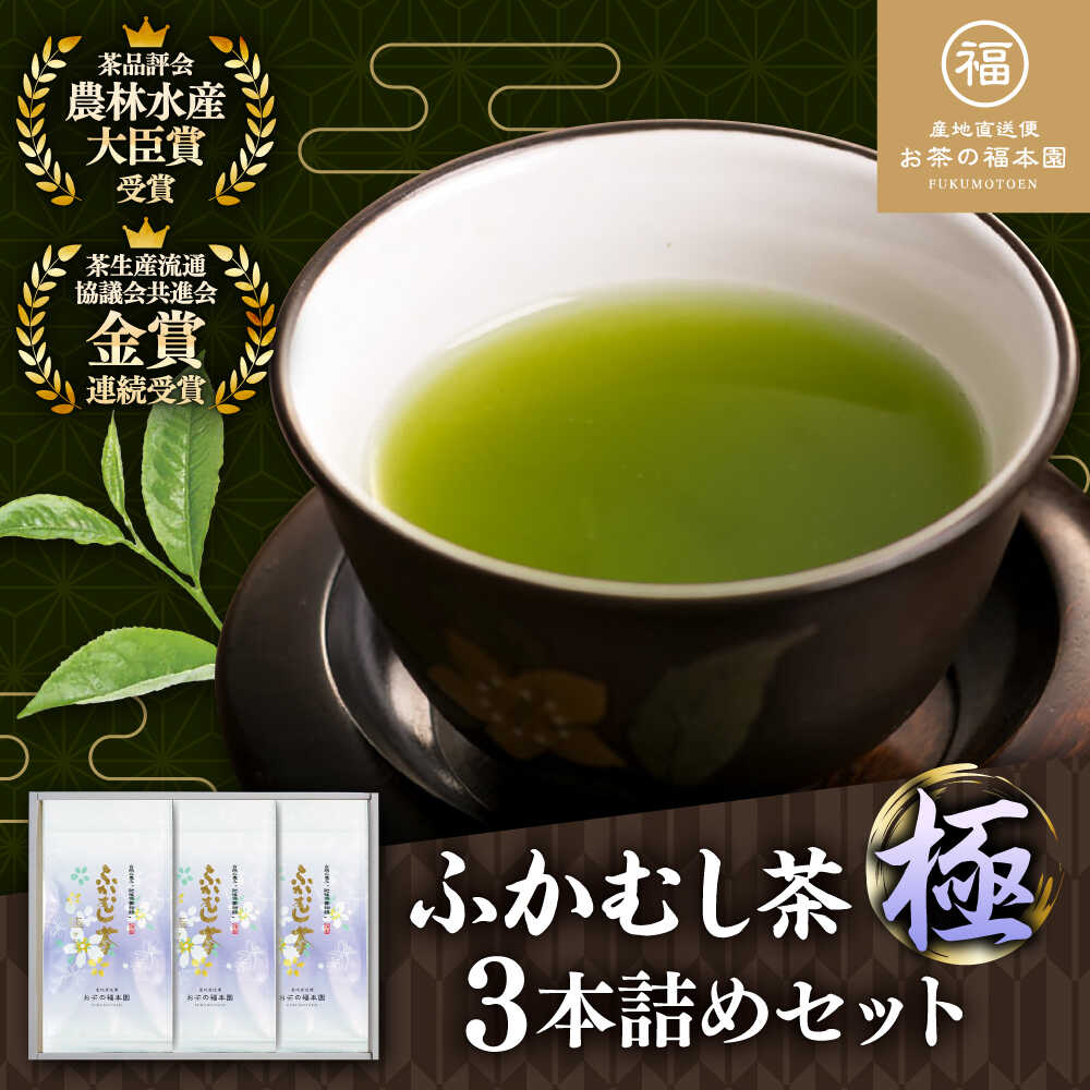 【ふるさと納税】ふかむし茶 「極」 3本詰め セット 計300g / ふかむし茶 お茶 福本園 深蒸し茶 緑茶 銘茶 茶葉 厳選 特産品 お茶 おちゃ tea ティー 日本茶 受賞 濃厚 自社農園 飲料 飲み物 熊本県 菊陽【有限会社 お茶の福本園】[BHAI001]