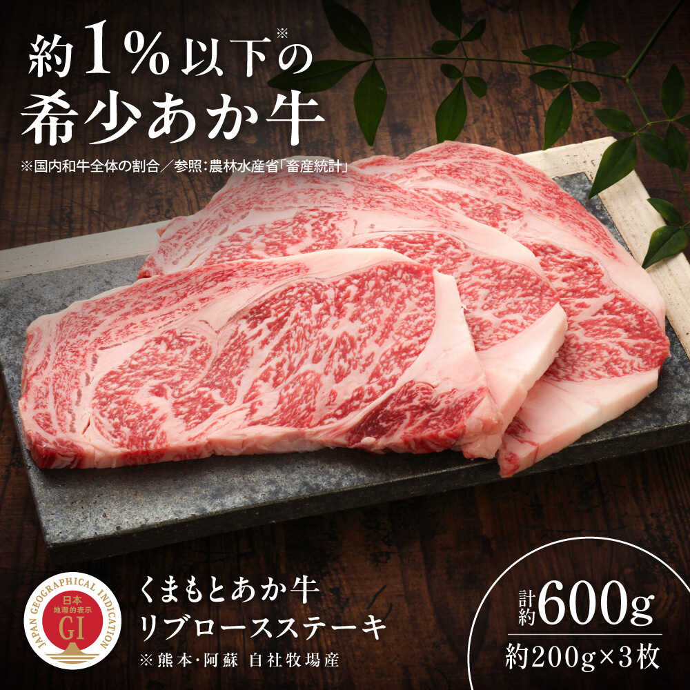 【ふるさと納税】【GI認証】くまもとあか牛リブロースステーキ 約200g×3枚 / 菊陽町 あかうし 熊本県 肉 にく niku ブランド 旨み くまもとあか牛 和牛 自社牧場 直接 最高 牛 牛肉 ぎゅうにく ぎゅう肉 冷凍 国産 【有限会社 三協畜産】[BHAS019] 27,740円