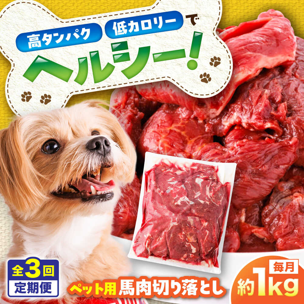 【ふるさと納税】【全3回定期便】国内加工 ペット用 馬肉 切り落とし 約1kg / ペットフード ドッグフード 愛犬 馬肉 生食 加熱 ペット用 【五右衛門フーズ】[BHCY054]