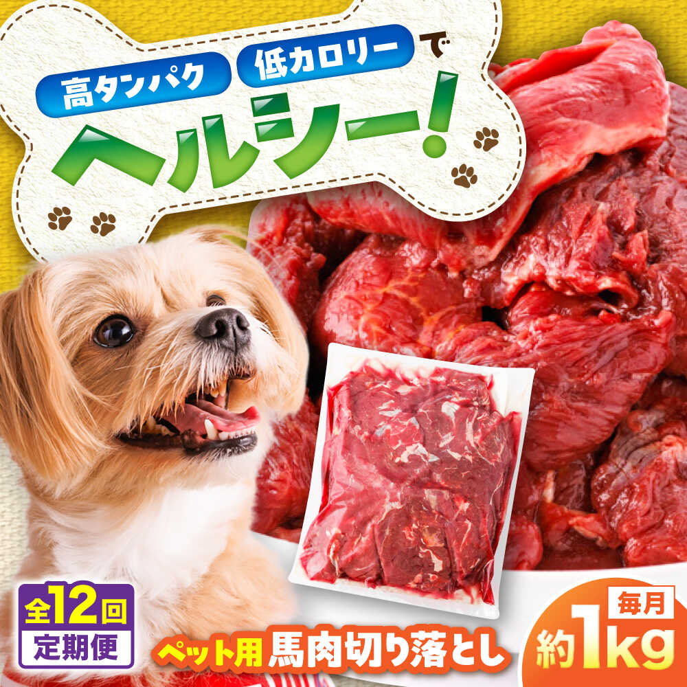 【ふるさと納税】【全12回定期便】国内加工 ペット用 馬肉 切り落とし 約1kg / ペットフード ドッグフード 愛犬 馬肉 生食 加熱 ペット用 【五右衛門フーズ】[BHCY056]