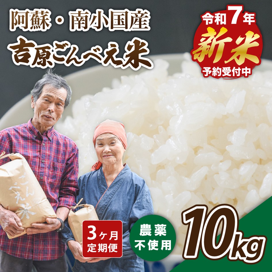 【ふるさと納税】 【予約受付】【３ヶ月定期便】令和７年産・新米 ごんべえ米 １０kg 3ヶ月 定期便 令和7年産 白米 玄米  精米 米 お米 玄米対応可能 ご飯 ごはん 無農薬 農薬不使用 産地直送 熊本 南小国 送料無料