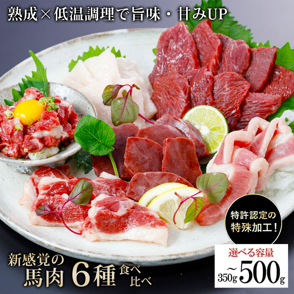 【ふるさと納税】レビューキャンペーン対象 選べる内容量 出荷月指定 馬肉 盛り合わせ 6種 特許製法 氷温熟成 低温調理 レア 赤身 フタエゴ ハツ サガリ ユッケ コウネ 小分け 焼くだけ簡単 専用醤油 タレ付 真空パック 熊本 小国町 送料無料【地場産品基準：類型3】
