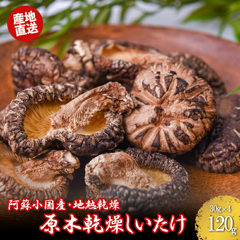 【ふるさと納税】阿蘇 熊本 小国郷 小国産 原木しいたけ 乾燥しいたけ 椎茸 ドライ 地熱乾燥 わいた温泉郷 SDGｓ 常温保管 30g 4袋 計120g ご自宅用 贈り物 プレゼント お歳暮 送料無料 【地場産品：類型1】
