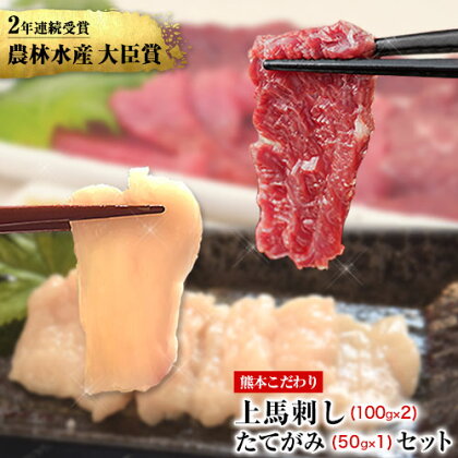 【ふるさと納税】馬刺し 上赤身 ブロック 国産 熊本肥育 冷凍 生食用 たれ付き(100g×2)＋たてがみセット(50g×1) 肉 期間限定 絶品 牛肉よりヘルシー 馬肉 予約 平成27年28年 農林水産大臣賞受賞 熊本県産山村《90日以内に出荷予定(土日祝除く)》