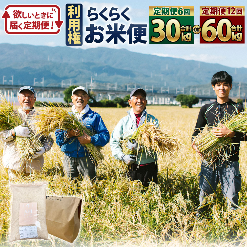 【ふるさと納税】【選べる 定期便】らくらくお米便 1回あたり5kg 6回 計30kg / 12回 計60kg 半俵 一俵 利用権 88000円～160000円 8万8000円～16万円 くまさんの輝き 利用券 お米 精米 米俵 白米 玄米 分づき米 配送時期 精米レベル 指定可能 熊本県 高森町 国産 送料無料｜熊本県高森町