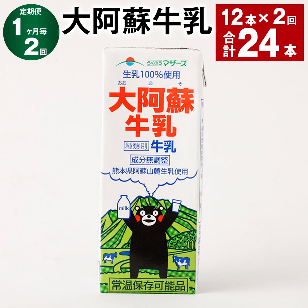 【ふるさと納税】【定期便】【1ヶ月毎2回】大阿蘇牛乳 計24本（12本×2回） 1本あたり200ml 紙パック 生乳100% 牛乳 乳飲料 乳性飲料 成分無調整 くまモン ミルク 飲料 九州 熊本県産 国産 熊本県 高森町 送料無料