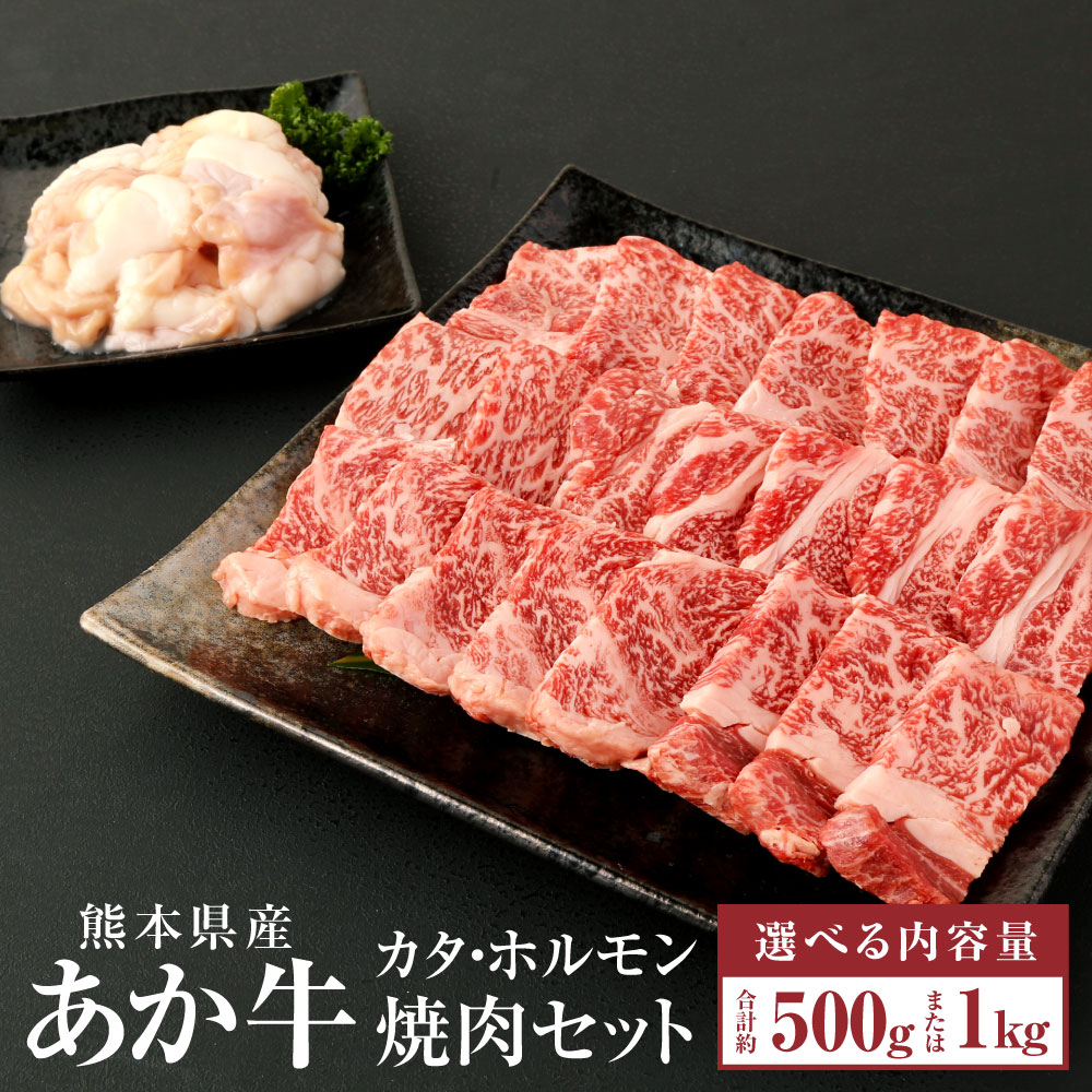 【ふるさと納税】あか牛 赤身 焼肉セット 合計500g(カタ350g・ホルモン150g) 2種類 肉 お肉 牛肉 和牛 焼肉 焼き肉 セット くまもとあか牛 冷凍 国産 九州 熊本県 西原村産 送料無料