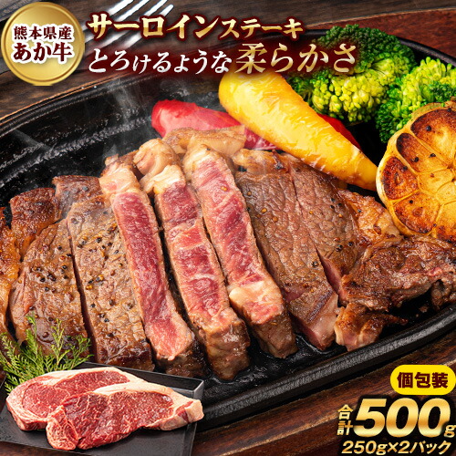 【ふるさと納税】ステーキ 赤身 牛肉 サーロインステーキ 肉 あか牛 小分け 熊本県産 500g ( 250g x 2枚 ) 小分け 個包装 ステーキ肉 あかうし 赤牛 あか牛丼 焼肉 にも ジューシー 肉汁《5月中旬-6月中旬頃出荷予定》