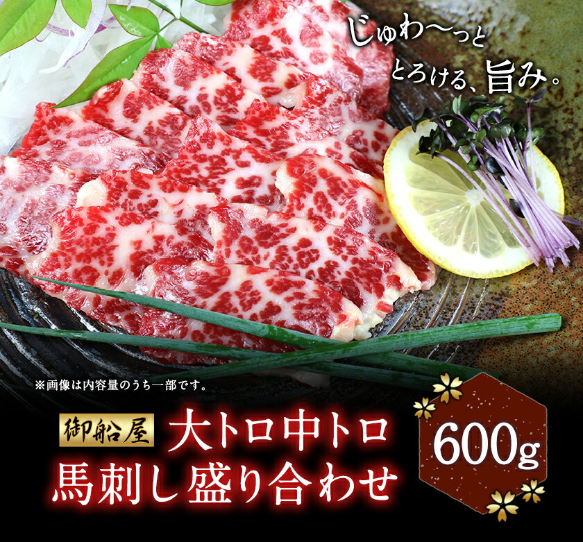 大トロ中トロ馬刺し盛り 600g 御船屋《30日以内に順次出荷 熊本 大トロ 中トロ 土日祝除く 馬肉 》馬刺し 霜降り 食べ比べ