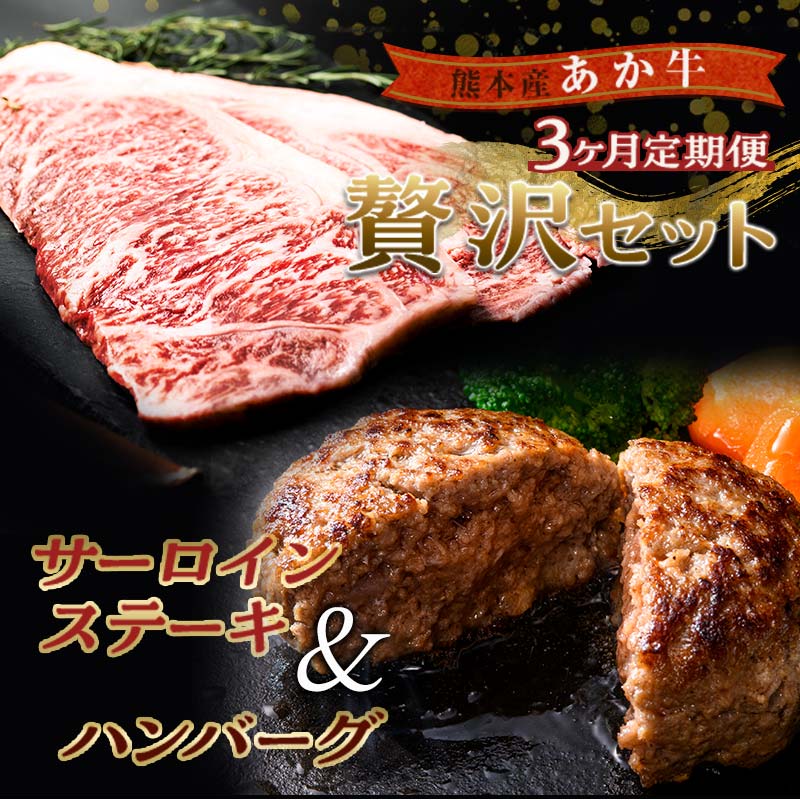 【ふるさと納税】《定期便》＜贅沢セット＞肥後あか牛サーロインステーキ 計440g(220g×2枚)＆あか牛100％使用ハンバーグ(100g×10個) ＜全3回＞ 詰合せ ブランド牛 あか牛 和牛 FKK19-267