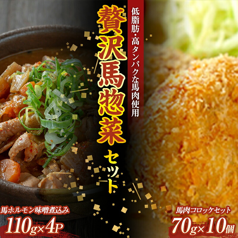 【ふるさと納税】贅沢馬惣菜セット(馬ホルモン味噌煮込み・馬肉コロッケ) 馬ホルモン ホルモン 味噌煮込み 馬肉 コロッケ セット 詰合せ 馬 肉 ご当地 グルメ お弁当 おつまみ おかず 食品 FKK19-543