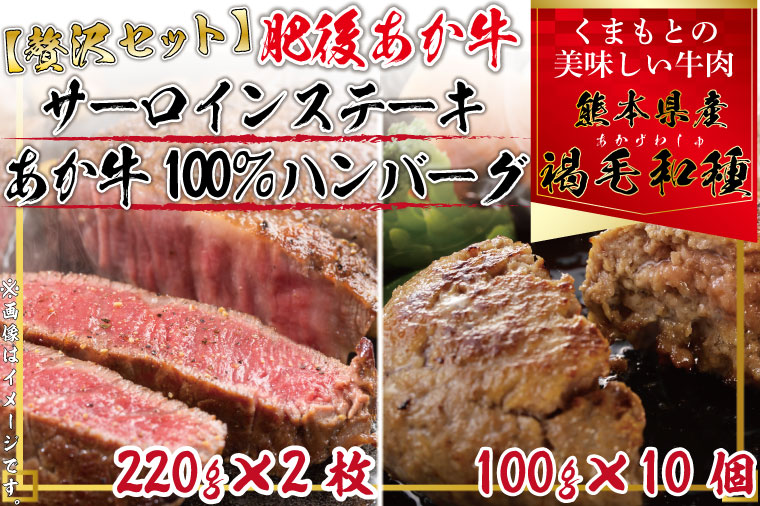 肥後あか牛サーロインステーキ４４０ｇ あか牛100％使用 ハンバーグ１００ｇ x 10個 訳あり コロナ支援 FKK19-266 永遠の定番