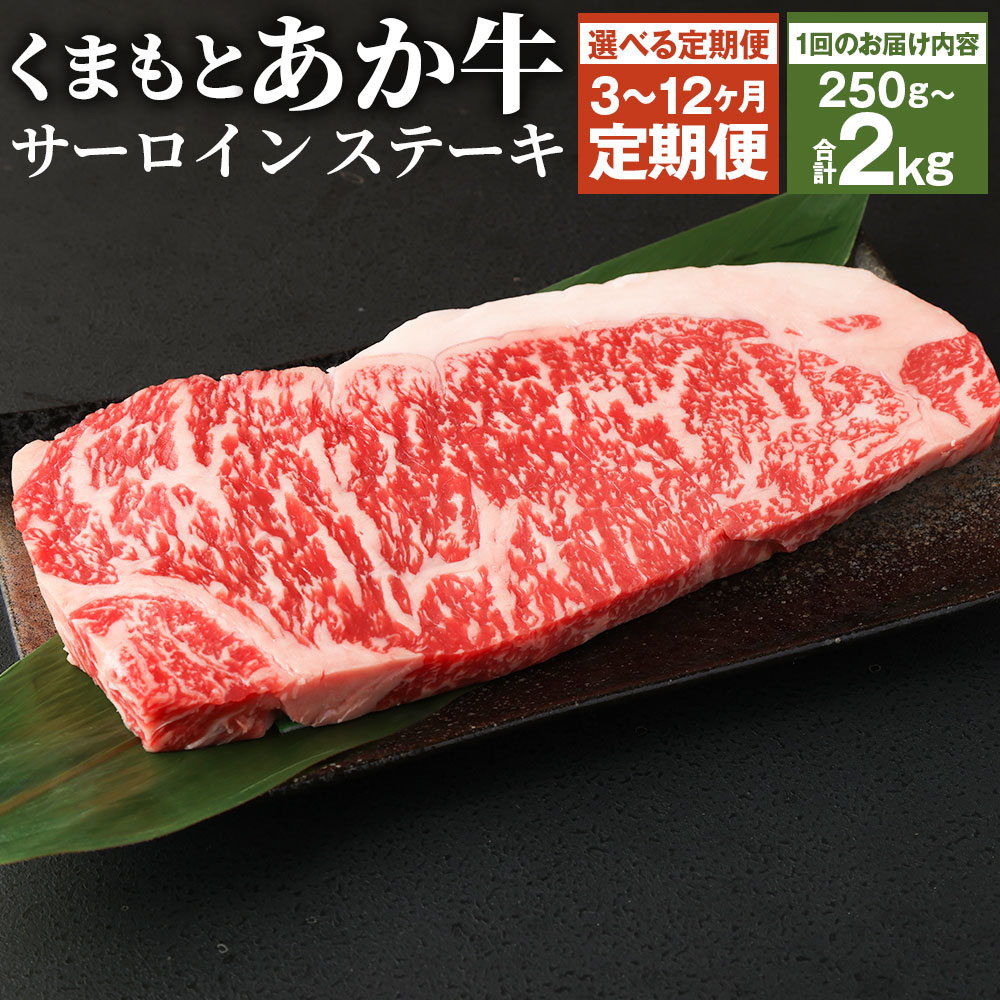【ふるさと納税】【選べる定期便】くまもと あか牛 サーロインステーキ 250g/500g/1kg/1.5kg/2kg 3ヶ月/6ヶ月/12ヶ月 定期便 選べる内容量 ソース・胡椒付き 牛肉 和牛 お肉 2等級以上 冷凍 熊本県産 国産 送料無料|熊本県益城町