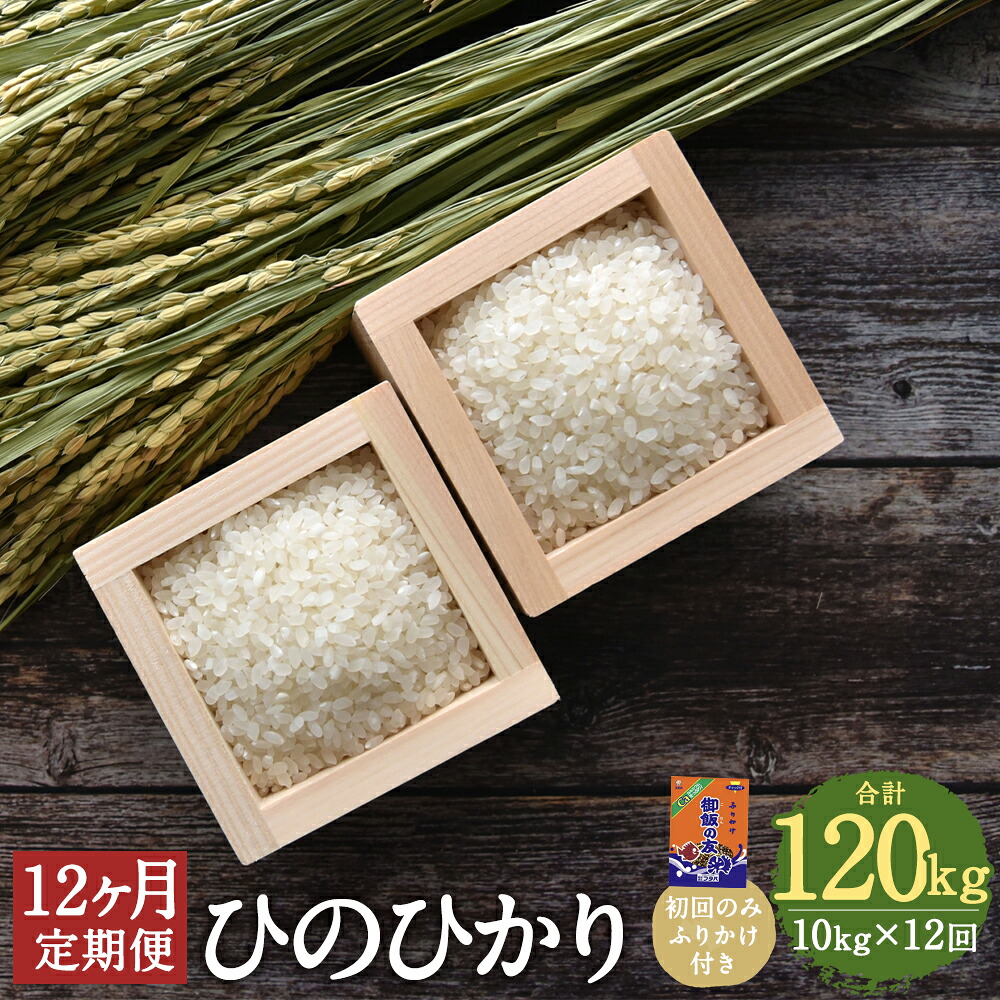 【ふるさと納税】【12ヶ月定期便】ひのひかり 10kg&times;12回お届け 合計120kg 定期便 ご飯の友 3袋付き お米 白米 ふりかけ ごはんの友 熊本県産 九州産 送料無料【2025年10月上旬より1回目の発送予定】｜熊本県益城町