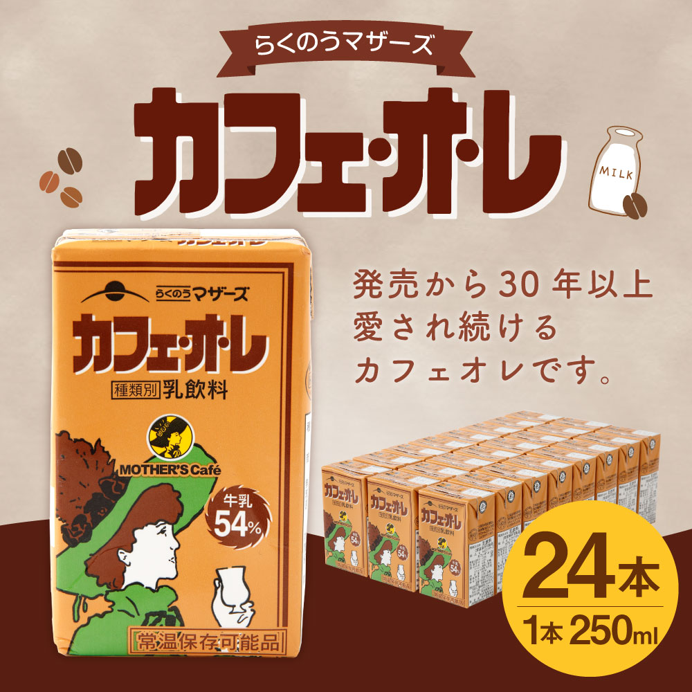 楽天市場 ふるさと納税 カフェオレ 24本 250ml 24本 1ケース コーヒー牛乳 カフェ オ レ 乳飲料 乳性飲料 コーヒー入り清涼飲料水 らくのうマザーズ ドリンク 飲み物 飲料 セット 紙パック 常温保存可能 ロングライフ 送料無料 熊本県益城町