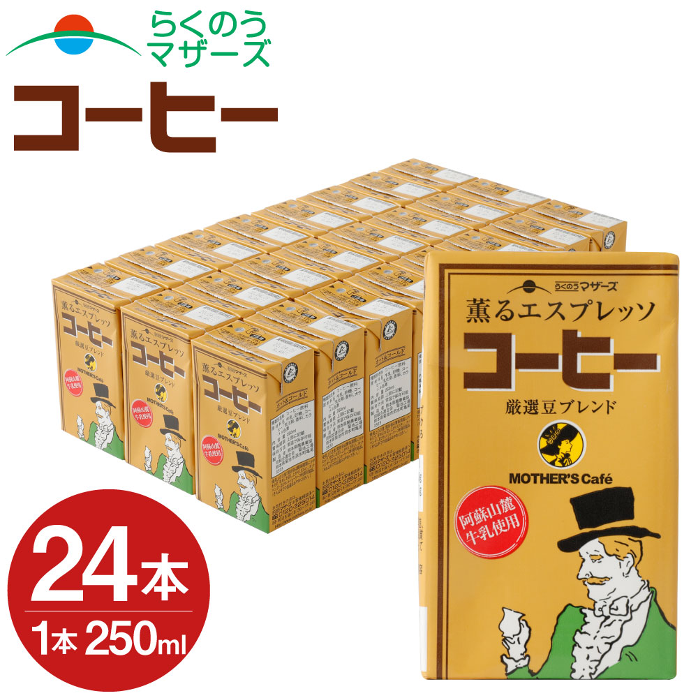 楽天市場 ふるさと納税 12ヶ月定期便 カフェオレ 250ml 24本 12ヶ月 合計2本 コーヒー牛乳 カフェ オ レ 乳飲料 乳性飲料 コーヒー入り清涼飲料水 らくのうマザーズ ドリンク 飲み物 飲料 セット 紙パック 常温保存可能 ロングライフ 送料無料 熊本県益城町