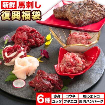 【ふるさと納税】馬刺し復興福袋6種セット 馬肉 冷凍 《60日以内に出荷予定(土日祝除く)》 新鮮 赤身 ユッケ コウネ フタエゴ 馬肉ハンバーグ 桜うまトロ 馬刺しのタレ付き 送料無料 馬刺しユッケ 馬刺 国産 熊本 真空パック 食べ比べ｜熊本県津奈木町