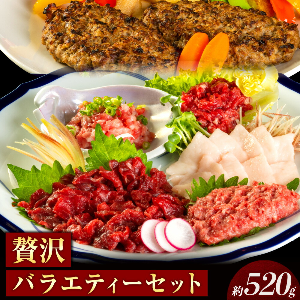 【ふるさと納税】贅沢バラエティセット 520g 馬肉 冷凍 《60日以内に出荷予定(土日祝除く)》 新鮮 さばきたて 生食用 肉 熊本県葦北郡津奈木町 馬刺し 馬肉 惣菜 希少部位|熊本県津奈木町