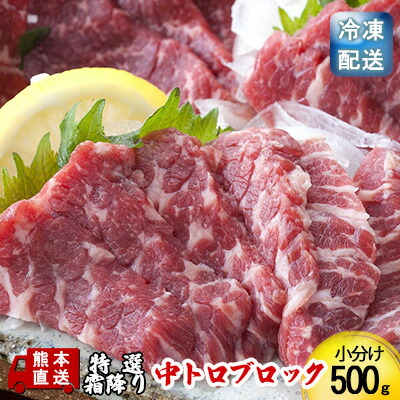 【ふるさと納税】馬刺し 特選 霜降り 中トロ 500g ブロック 熊本直送 国内肥育 馬刺 馬肉 肉 お肉 冷凍 国産 又は カナダ産 配送不可：離島