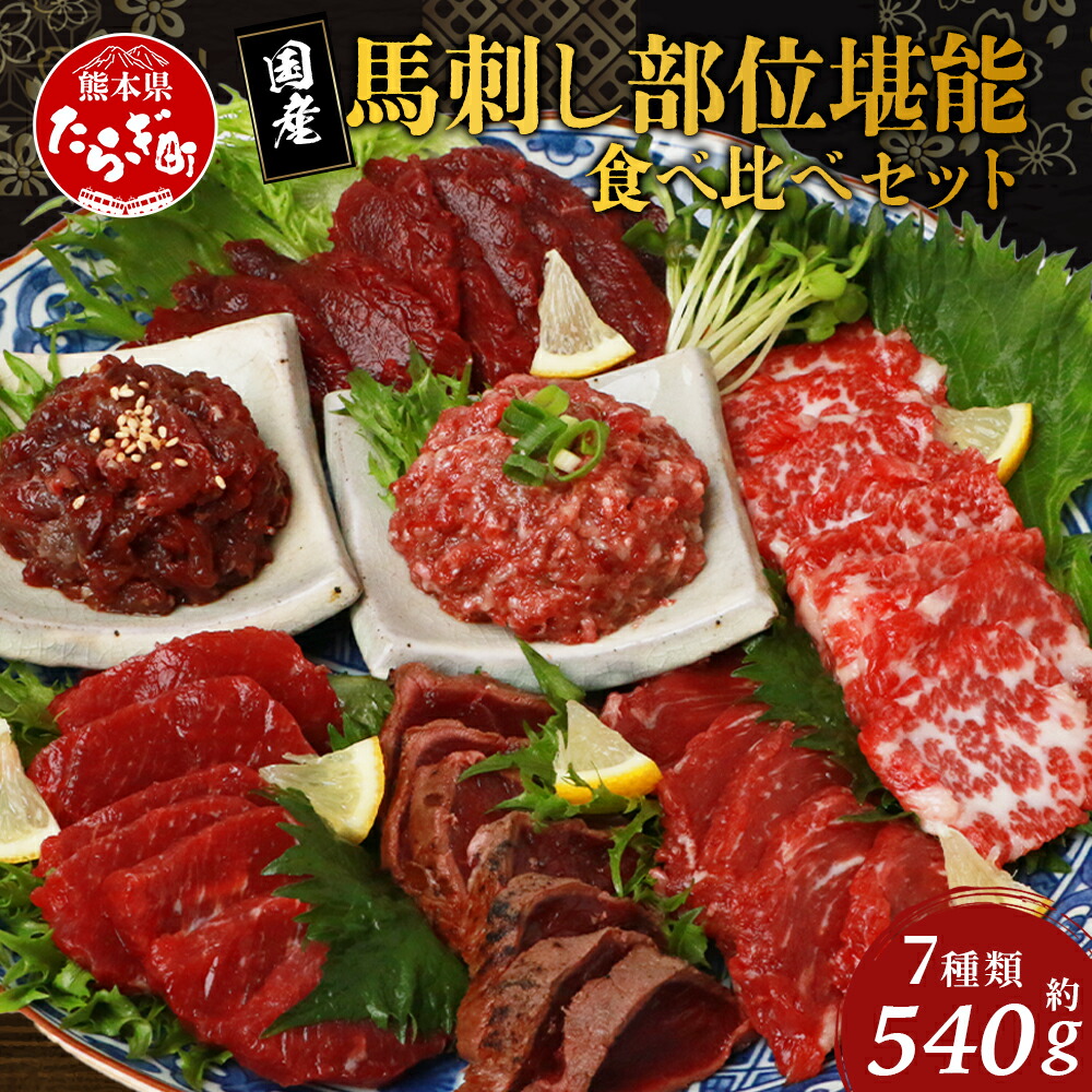 【ふるさと納税】【発送時期が選べる】鮮馬刺し 部位堪能 7種 食べ比べセット ブロック 計約540g 熊本県 熊本 千興 千興ファーム たれ付き 馬刺し 霜降り ロース 赤身 ヒレ タタキ 桜うまトロ個食セット ユッケ 食べ比べ 馬刺し 馬刺 冷凍 熊本 多良木町 送料無料
