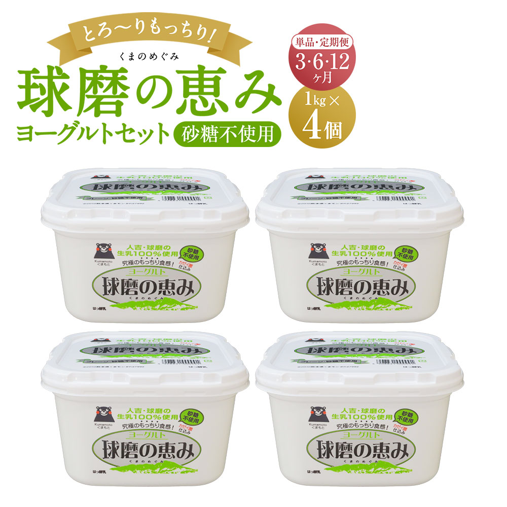 【ふるさと納税】球磨の恵みヨーグルトセット 砂糖不使用1kg×4個 定期便 3回 6回 12回 ヨーグルト 乳製品 スイーツ 乳酸菌 善玉菌 健康 美容 腸活 健康 送料無料