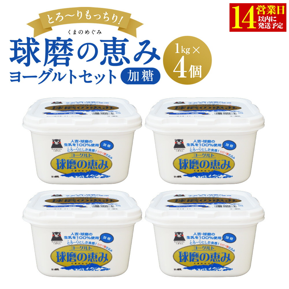 【ふるさと納税】球磨の恵みヨーグルトセット 送料無料 ヨーグルト 乳製品 乳酸菌 健康 免疫力 加糖1kg×4個 【14営業日以内発送予定】|熊本県湯前町