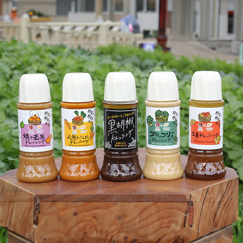 【ふるさと納税】野菜で野菜を食べる ドレッシング 5本 セット 焼玉葱 人参 ブロッコリー 生姜 黒胡椒 野菜ドレッシング 調味料 詰合せ 食べ比べ 熊本県 湯前町 送料無料