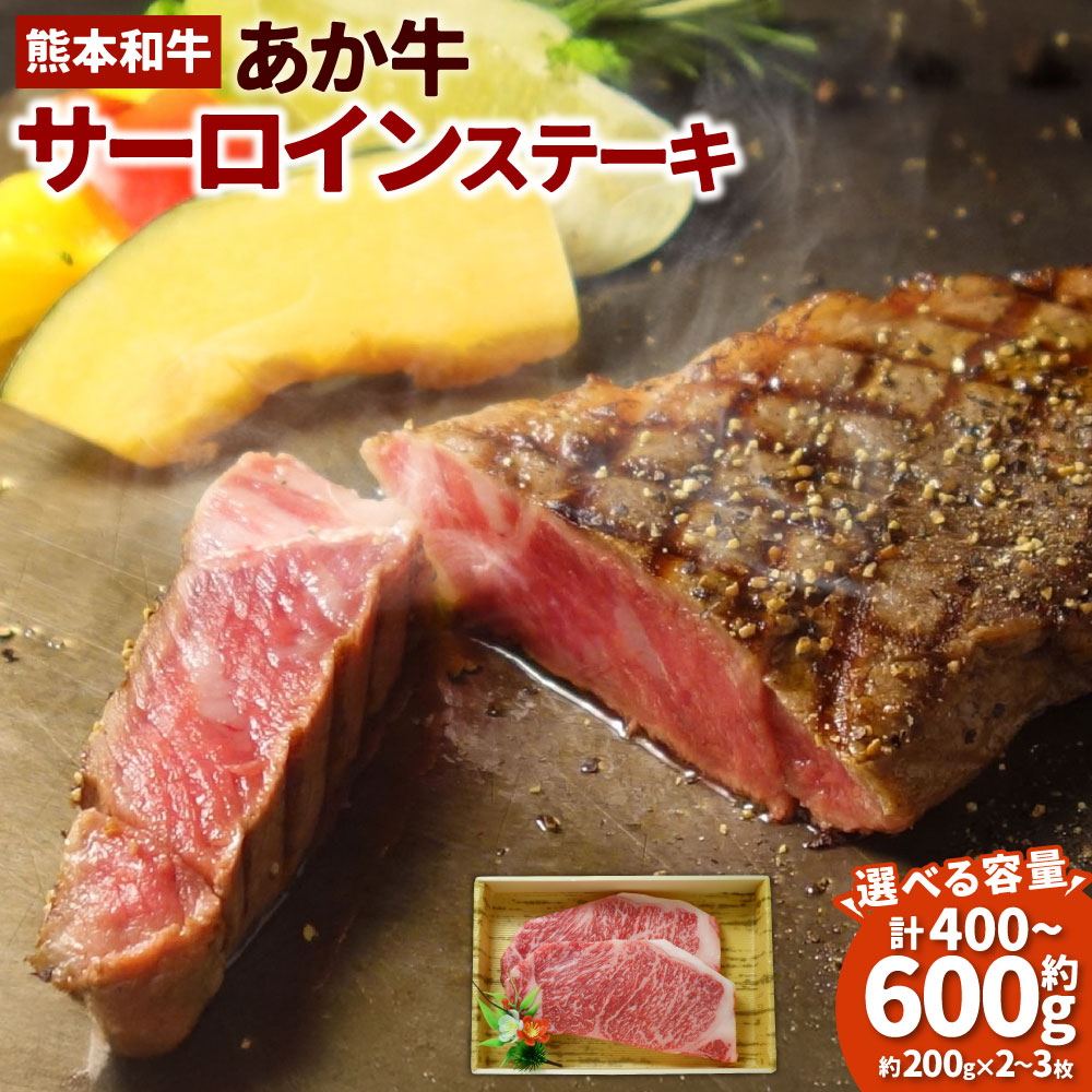 【ふるさと納税】＜選べる内容量＞あか牛サーロインステーキ 約400g（約200g&times;2枚）・約600g（約200g&times;3枚） 牛肉 お肉 和牛 褐毛和種 赤身 冷凍 熊本県 湯前町 送料無料｜熊本県湯前町